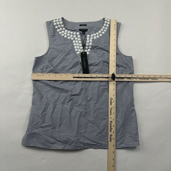 NWT Talbots Blue White Striped Beaded Sleeveless Blouse Tank Size 4P Stretch - Picture 3 of 12